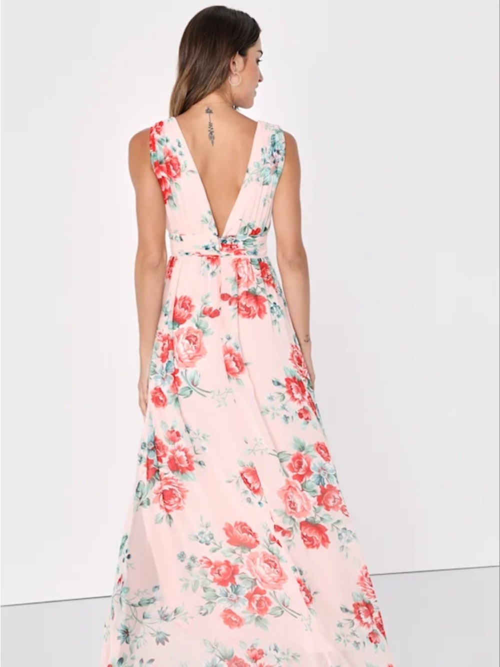 Lulu's Blush Pink Floral Maxi Skirt with Side Slit - Picture 3 of 9